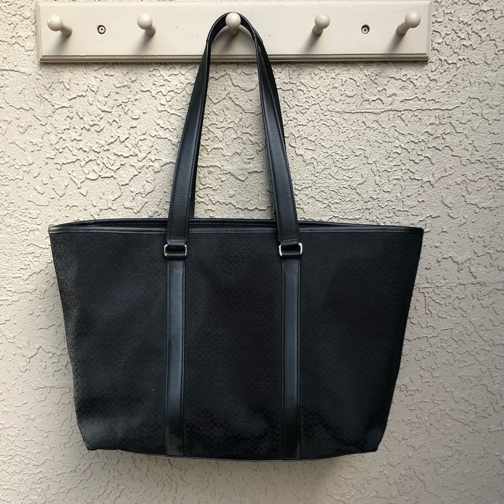 Coach Signature Monogram Large Black Canvas Tote